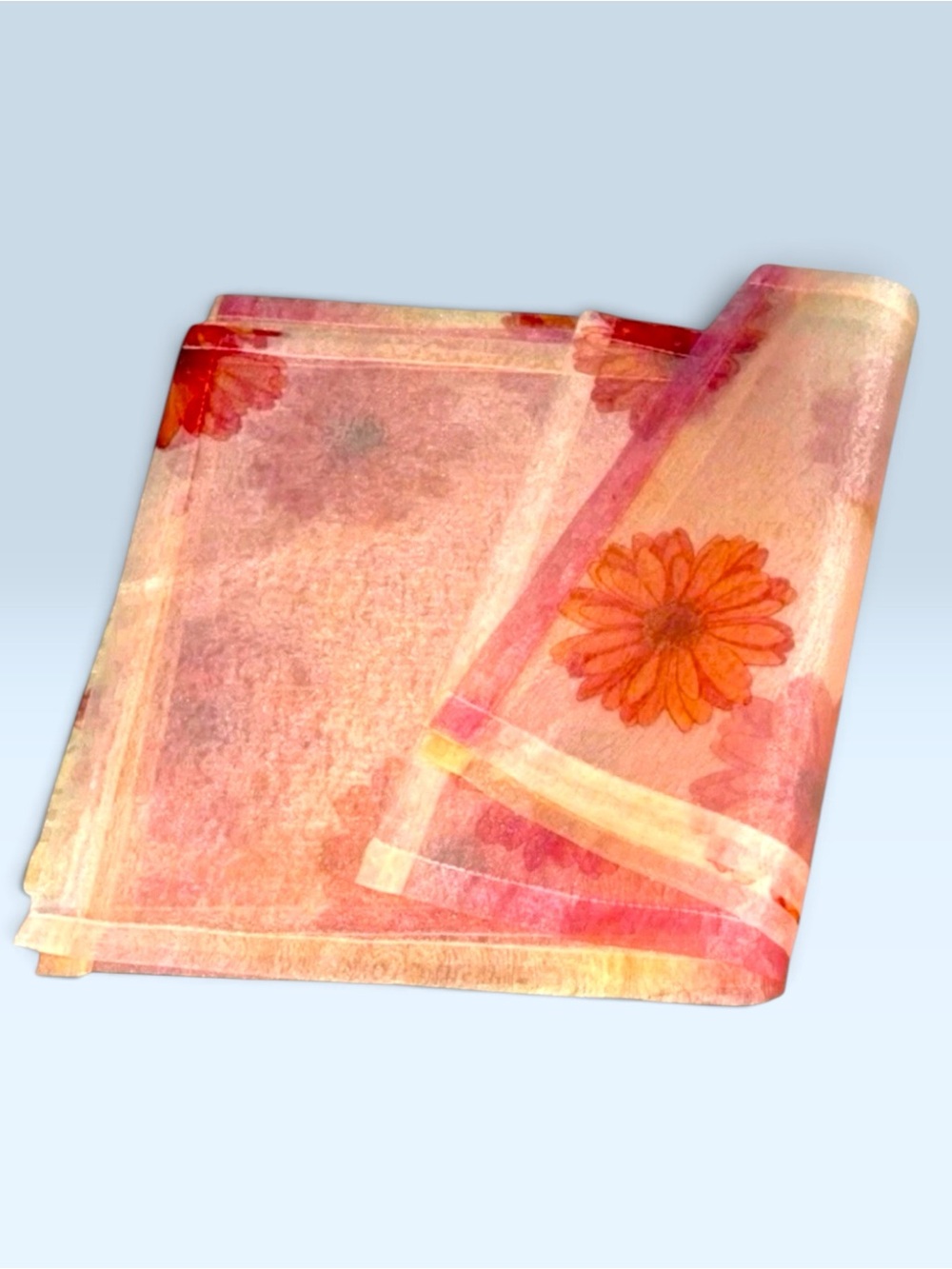 Bodrum Sheer Dahlia Orange Yellow  Floral Placemats Rectangle 14"X20" set of 5